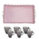kit 6 Canecas Para Chá ou Café Bandeja Rosa de Alumínio Corte a Laser Com Pés 44x25cm.