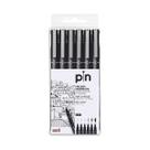 Kit 6 Canetas Técnicas UniBall Pin Preta Fine Line Nanquim Desenho Ilustração Durável Secagem Rápida