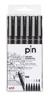 Kit 6 Canetas Uni Ball PIN 200 Preto Estojo C/ 6 Uni Pin