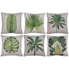 Kit 6 Capas Almofada Linho Bege Cru Estampa Folhagem 43x43