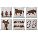 Kit 6 Capas Almofada Linho E Couro Cavalos Boi Country 50x50 Kit 6 Capas Almofada Linho E Couro Cavalos Boi Country 50x50
