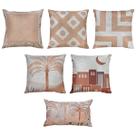 Kit 6 Capas Almofadas Linho Geometria Palma Rosê 30x50 45x45