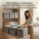 Kit 6 Cesto Organizador Dobráveis 25L Alça Caixa Multiuso Guarda-Roupa Gavetas Lavanderia Brinquedos