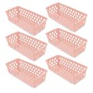 Kit 6 Cesto Organizador Extra Comprido 37x16,5 Geladeira Gaveta Modular Rosa Preto Branco Transparente