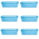 Kit 6 Cestos Multiuso Comprido Retangular Azul 28x11x8 Cm 123Organizei