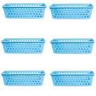 Kit 6 Cestos Multiuso Comprido Retangular Azul 28x11x8 Cm 123Organizei