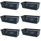 Kit 6 Cestos Multiuso Comprido Retangular Preto 28x11x8 Cm 123Organizei