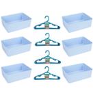 Kit 6 Cestos Multiuso Decorativo e 20 Cabides Infantis Azul