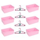 Kit 6 Cestos Multiuso Decorativo e 20 Cabides Infantis Rosa