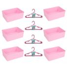 Kit 6 Cestos Multiuso Decorativo e 20 Cabides Infantis Rosa