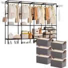 Kit 6 Cestos Organizadores Caixa Dobrável Multiuso + Arara Cabideiro 4 Colunas de Roupas 10 Prateleiras Prova D'Água