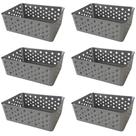 Kit 6 Cestos Organizadores Cinza Multiuso Médio Empilhável Gaveta Armário Lavanderia 19x14x6,5