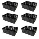 Kit 6 Cestos Organizadores Preto Multiuso Médio Empilhável Gaveta Armário Lavanderia 19x14x6,5