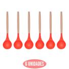 Kit 6 Colher Silicone Arroz Vermelho Resistente Cabo Bambu