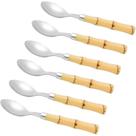Kit 6 colheres sobremesa Cabo De Bambu Conjunto Aço Inox