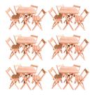 Kit 6 Conjuntos Mesa Dobrável 60x60cm Com 4 Cadeiras Em Madeira Maciça Cru - i9