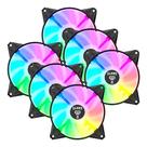Kit 6 Cooler Fan para Gabinete RGB Rainbow 120mm Molex 4pin Ventoinha Eurus Preto Clanm Gamer