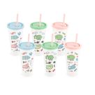 Kit 6 Copo Plástico Escolar Infantil Canudo Adesivo Criança Parque bubble tea Caneca Multiuso Suco