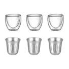 Kit 6 copos café: 3 copos double wall + 3 copos 80ml de inox