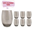 Kit 6 Copos California Redondo Vidro Cinza Mesa Posta 450ml