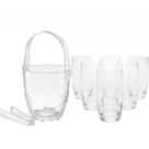 Kit 6 Copos Oca 300ml + Balde De Gelo Vidro Com Alça e Pinça