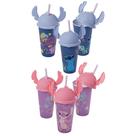 Kit 6 Copos Stitch e Angel 500ml Com Tampa Ludica Canudo Orelhinha para Refri Bpa Free Disney Lembrancinha Festa