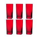 kit 6 Copos Texas Quadrado Vidro Vermelho Mesa Posta 320ml