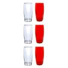 Kit 6 Copos Vermelho e Transparente 370ML Suco Água
