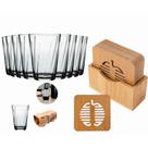 Kit 6 Copos Vidro Amazonia + 6 Descanso de Copos e Suporte