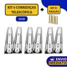 Kit 6 Corrediças Gaveta Trilho Telescópica Light Com Parafusos 25cm