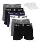 Kit 6 Cueca Boxer Polo Wear Microfibra Sortido + 3 Meias M1