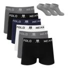 Kit 6 Cueca Boxer Polo Wear Microfibra Sortido + 3 Meias M2