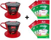 Kit 6 cx Filtro Papel 2 Suporte plást.Melitta nº100 Vermelho