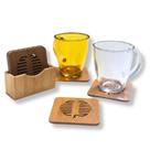 Kit 6 Descanso de Copo Porta Copos Bambu + Suporte 7 Peças