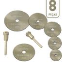 Kit 6 Discos de Corte Serra Circular Madeira 8 Peças Hastes para Micro Retifica e Dremel Acessórios