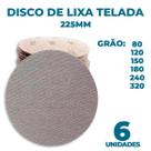 Kit 6 Discos Lixa Telada Compel 225MM 9 Polegadas Grão 180 tiras autocolantes