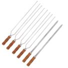 Kit 6 Espetos 2 Espada E 4 Duplo 80cm Inox - Cabo Madeira