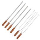 Kit 6 Espetos 4 Espada E 2 Duplo 50cm Inox - Cabo De Madeira