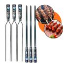 Kit 6 Espetos Churrasco Aço Inox Assar Chato Duplo Cabo Revestido Alumínio Conjunto Suporte Carne Costela Linguiça Aperitivos Fogo Chão Churrasqueira