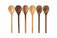 Kit 6 Espumadeiras De Pau 30cm Em Madeira Teixeira Pro Cor:Marrom-Claro