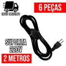 Kit 6 Extensão Elétrica Prolongador Preto Extensor de Cabo 2 Metros Bivolt 110v e 220v