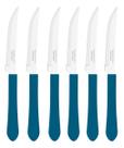 Kit 6 Facas De Mesa Talher Serra Tramontina Leme Azul Inox Churrasco
