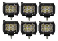 Kit 6 Farol Milha Auxiliar 6 Led Agrícola Off Road 18w 6500k