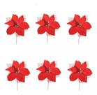 Kit 6 Flor Bico De Papagaio Vermelho Luxo Natal 20cm Veludo
