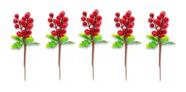 Kit 6 Flor Cerejinha Bolinha Vermelha Enfeite De Natal 20 Cm