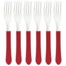 Kit 6 Garfos De Mesa Jantar Leme Tramontina Aço Inox Cabo Vermelho