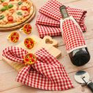 Kit 6 Guardanapos Xadrez Vermelho, 6 Aneís de Pizza e 1 Aventalzinho de vinho