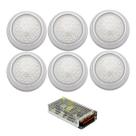 Kit 6 Hiper Led 15W Inox Azul Frente Baixa e Fonte 10A