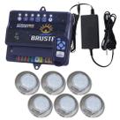Kit 6 hiper led rgb 9w + central de comando brustec