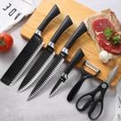 Kit 6 Jogo Facas Aço Inox Chef Geral Descascador Tesoura Preto